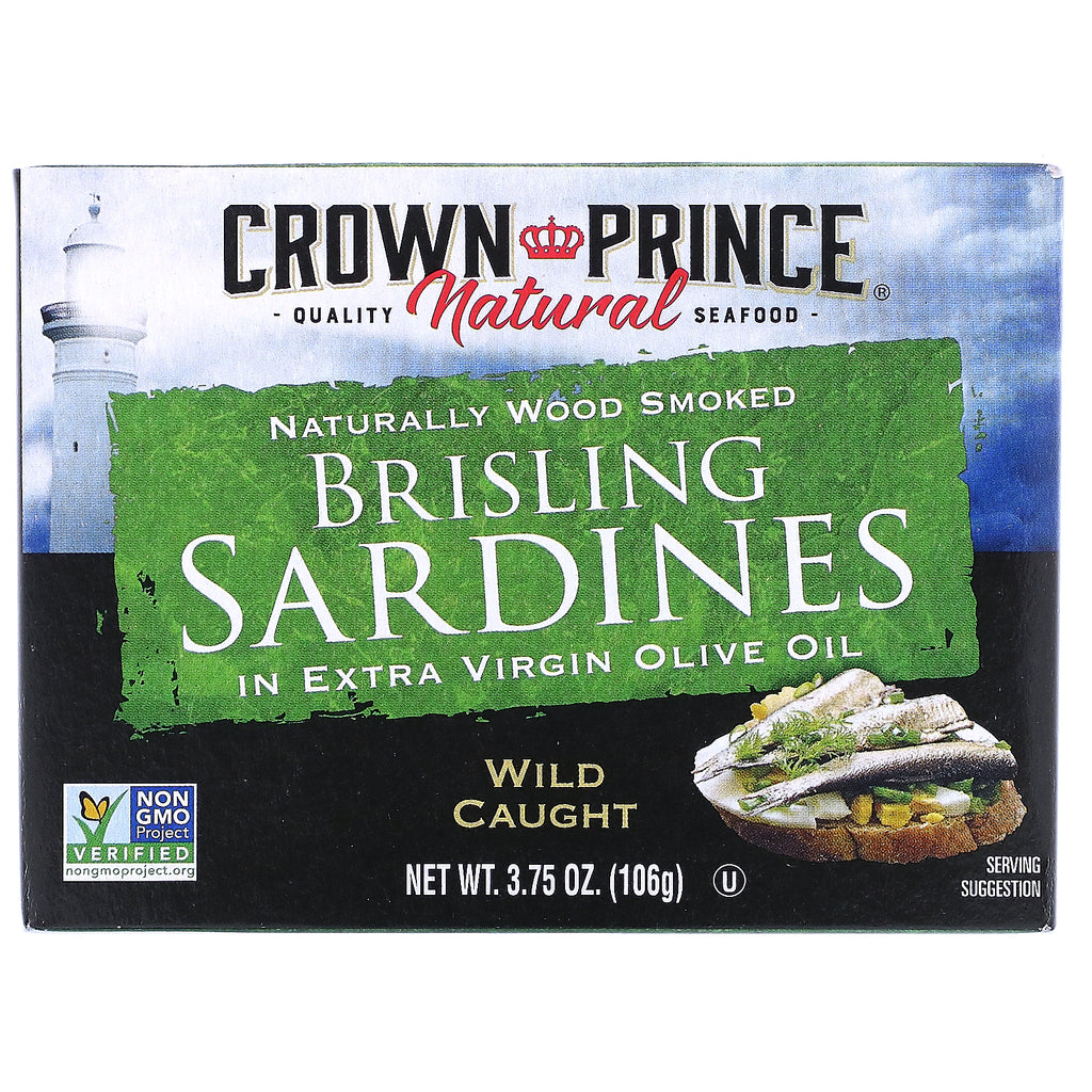 Crown Prince Natural, Brisling Sardines, in Extra Virgin Olive Oil, 3.75 oz (106 g)