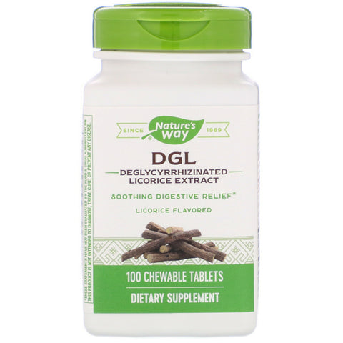 Nature's Way, DGL, Deglycyrrhizinated Licorice Extract, Licorice Flavored, 100 Chewable Tablets