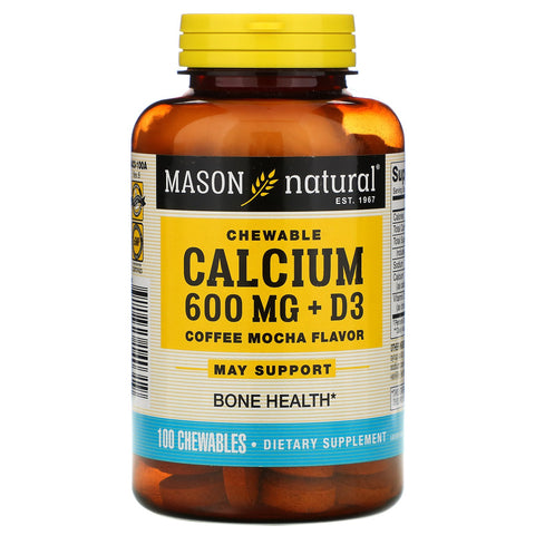 Mason Natural, Chewable Calcium + D3, Coffee Mocha Flavor, 600 mg, 100 Chewables