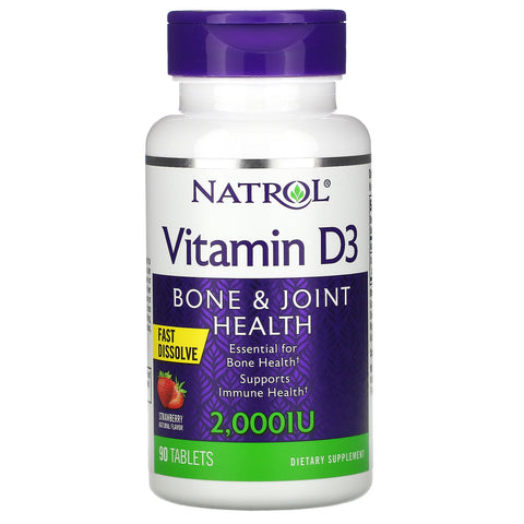 Natrol, Vitamin D3, Bone & Joint Health, Strawberry , 2,000 IU, 90 Tablets