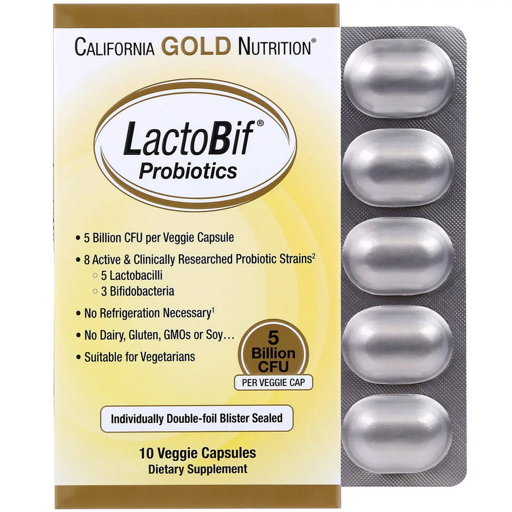 California Gold Nutrition, LactoBif Probiotics, 5 Billion CFU, 10 Veggie Capsules