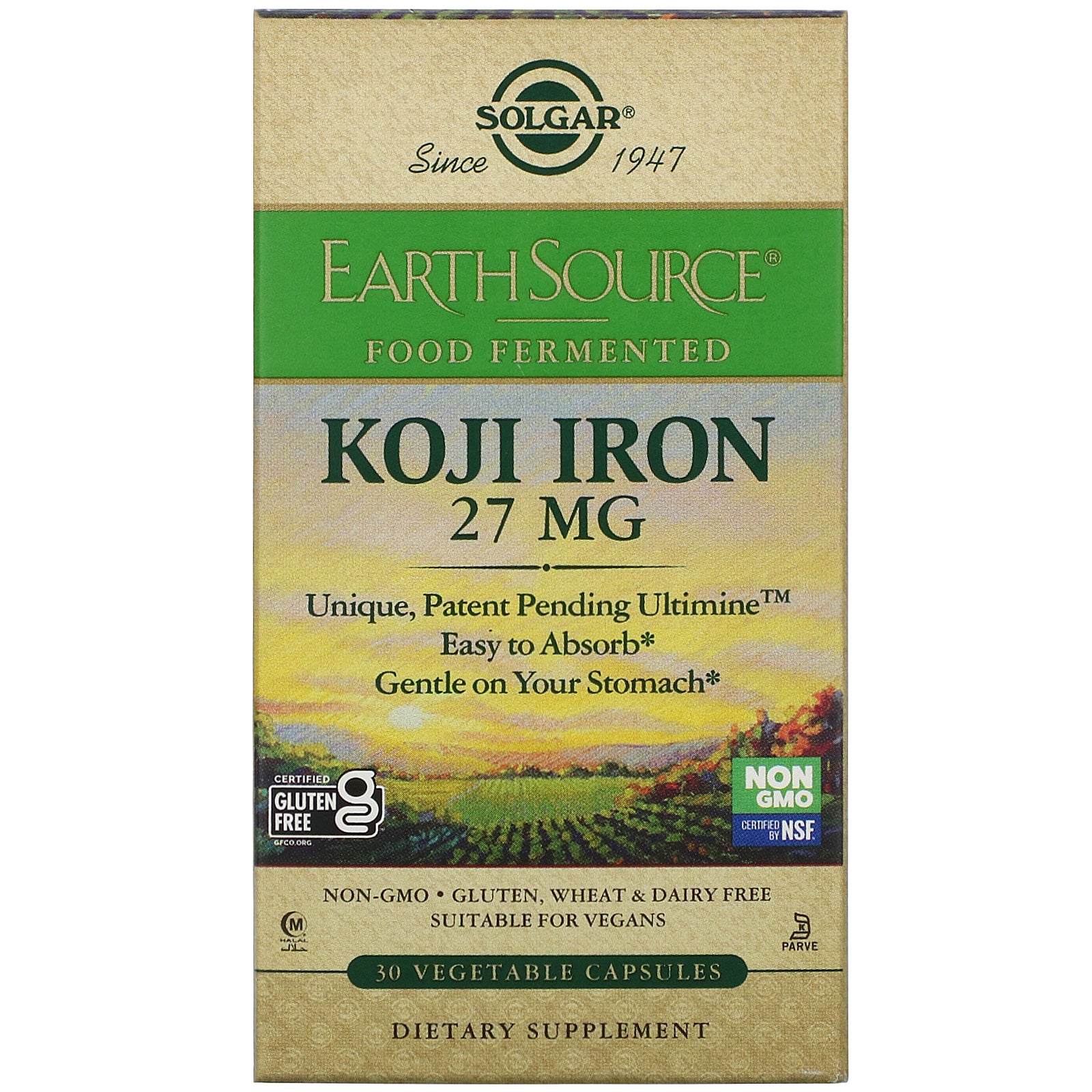 Solgar, EarthSource Food Fermented, Koji Iron, 27 mg, 30 Vegetable Capsules
