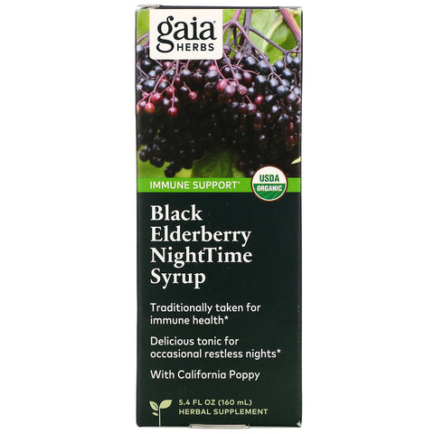 Gaia Herbs, Black Elderberry NightTime Syrup, 5.4 fl oz (160 ml)