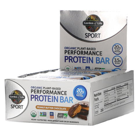 Garden of Life, Sport, Organic Plant-Based Performance Protein Bar, Peanut Butter Chocolate, 12 Bars, 2.64 oz (75 g) Each