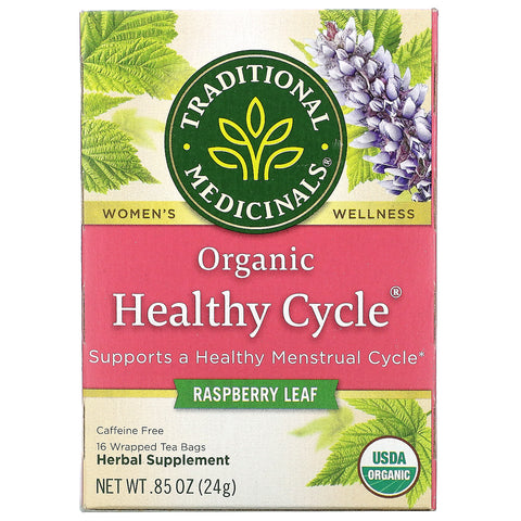 Traditional Medicinals, Organic Healthy Cycle, Raspberry Leaf, Caffeine Free, 16 Wrapped Tea Bags, .85 oz (24 g)