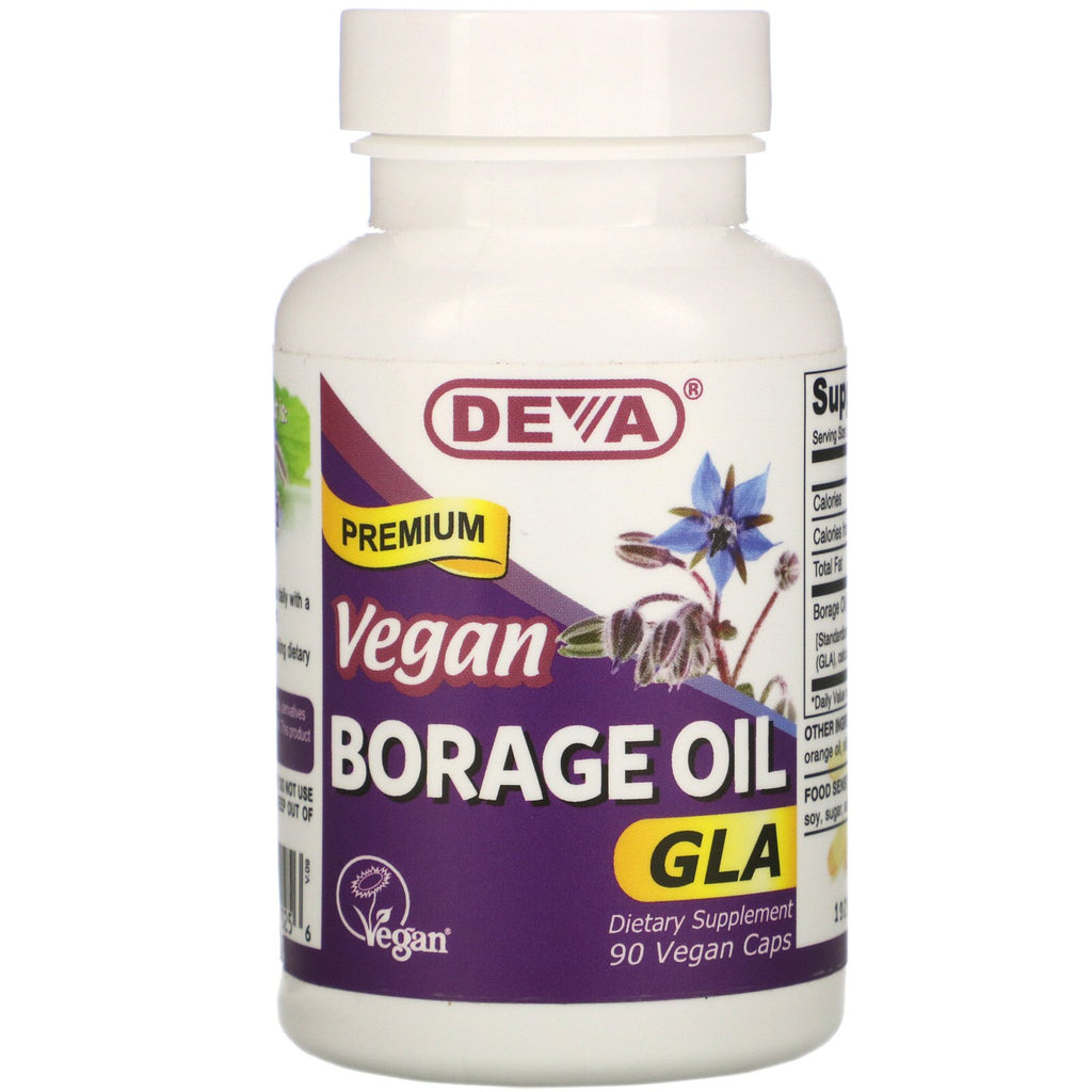 Deva, Premium Vegan Borage Oil, GLA, 90 Vegan Caps