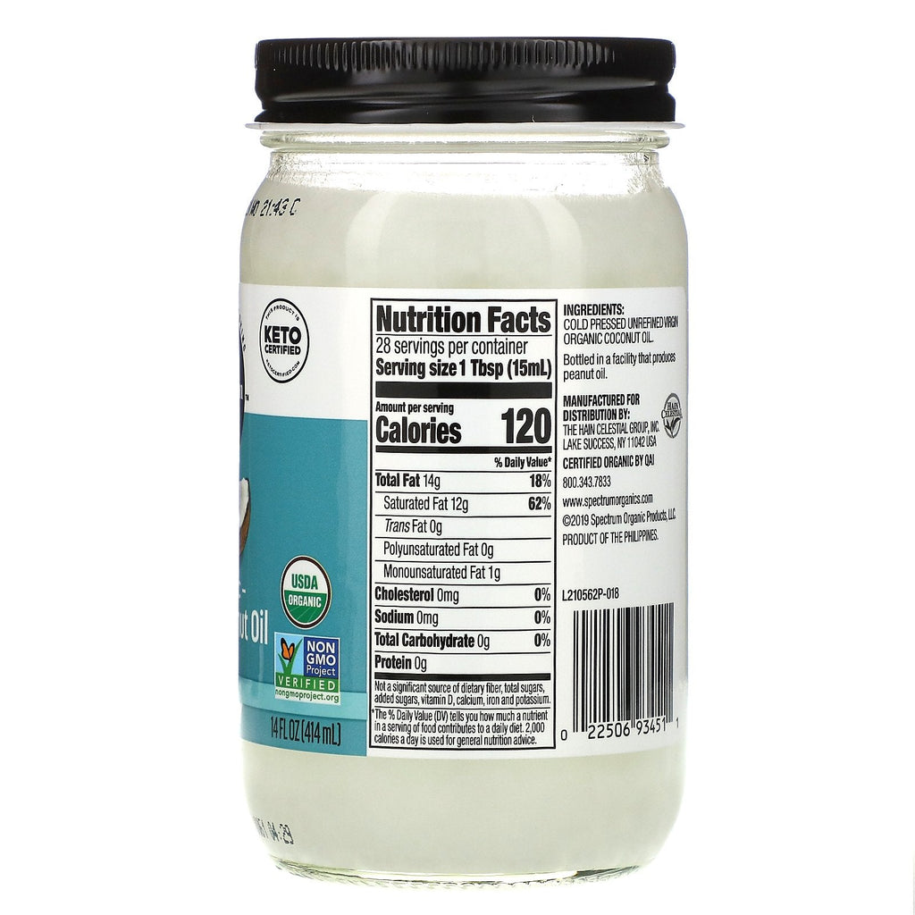 Spectrum Culinary,  Virgin Coconut Oil, Unrefined, 14 fl oz (414 ml)