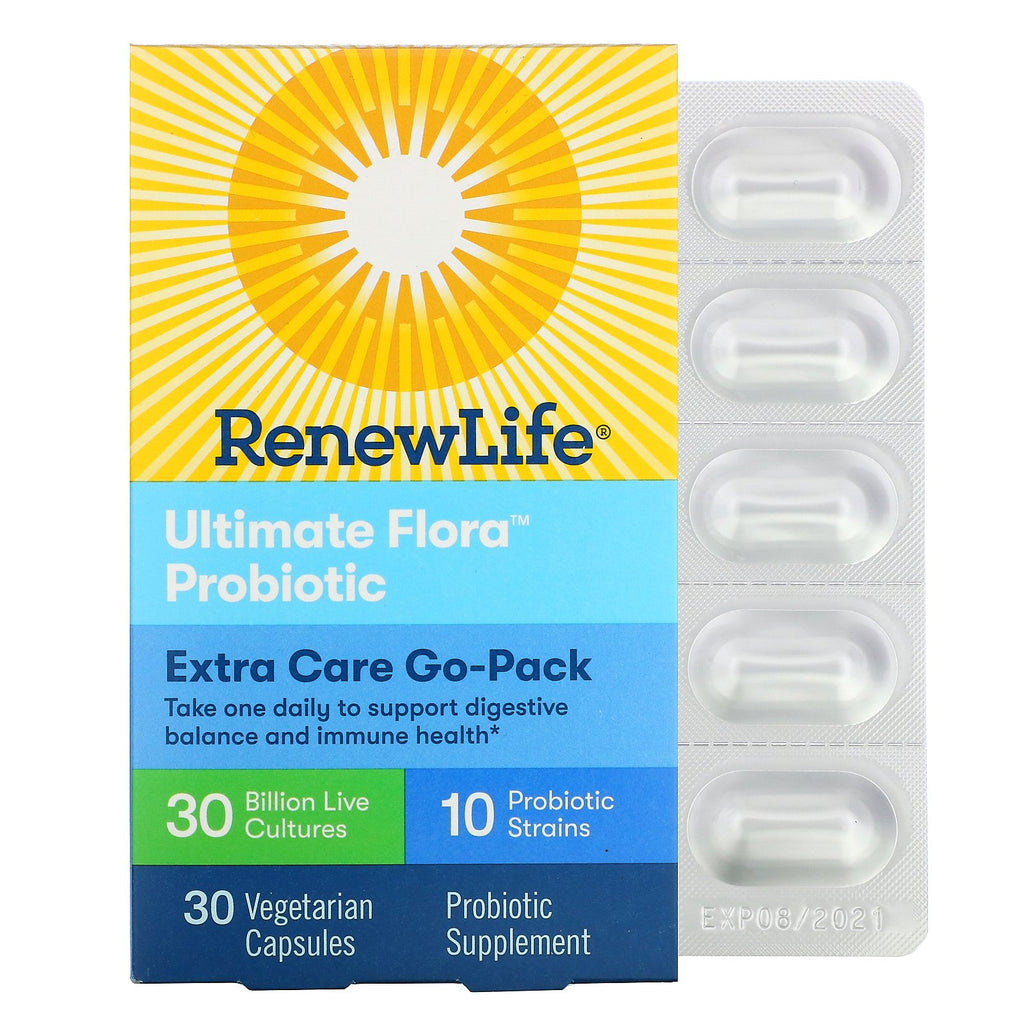 Renew Life, Ultimate Flora Probiotic, Extra Care Go-Pack, 30 Billion Live Cultures, 30 Vegetarian Capsules