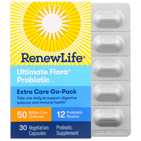 Renew Life, Extra Care Go-Pack, Ultimate Flora Probiotic, 50 Billion Live Cultures, 30 Vegetarian Capsules