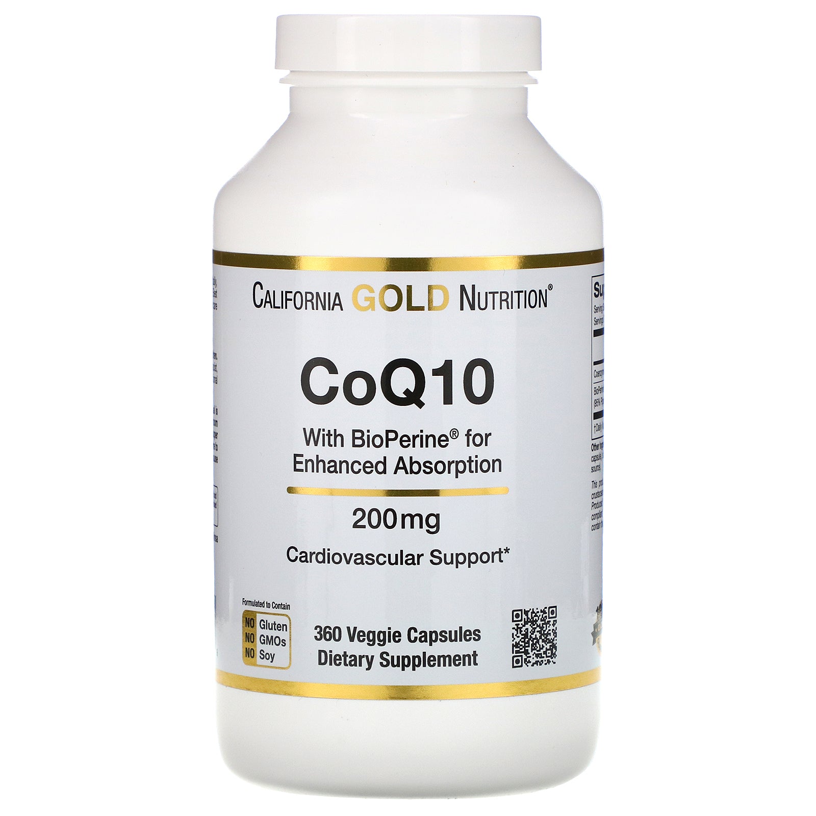 California Gold Nutrition, CoQ10 USP with Bioperine, 200 mg, 360 Veggie Capsules