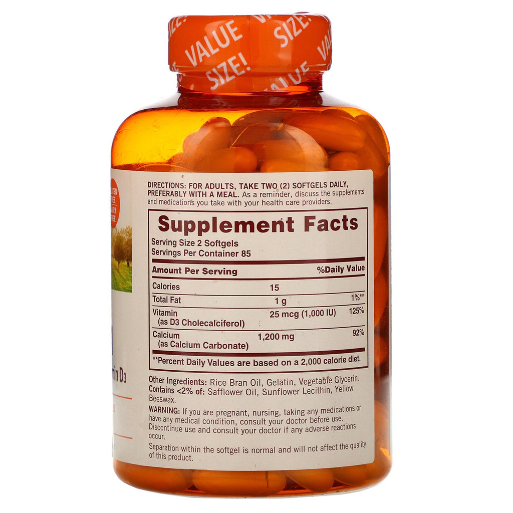 Sundown Naturals, Calcium Plus Vitamin D3, 1,200 mg, 170 Softgels