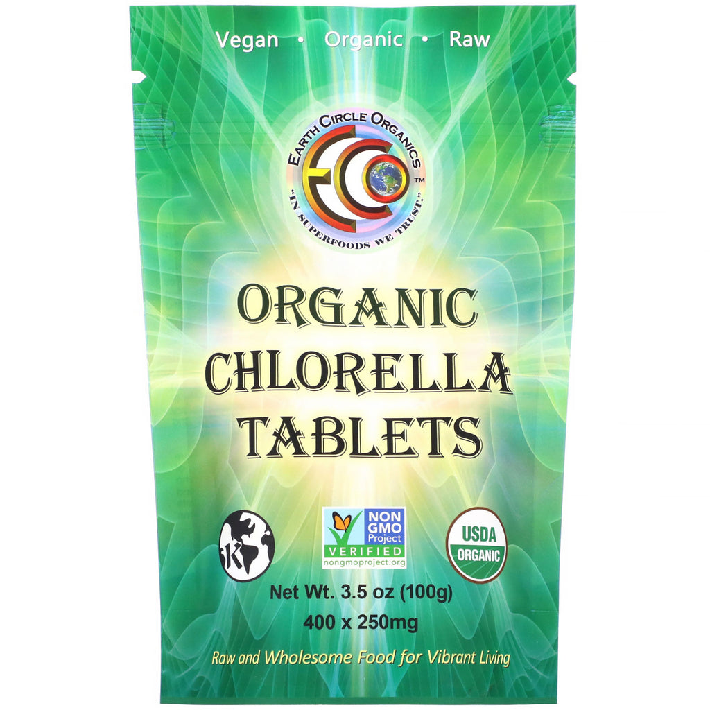 Earth Circle Organics, Organic Chlorella Tablets, 250 mg, 400 Tablets, 3.5 oz (100 g)