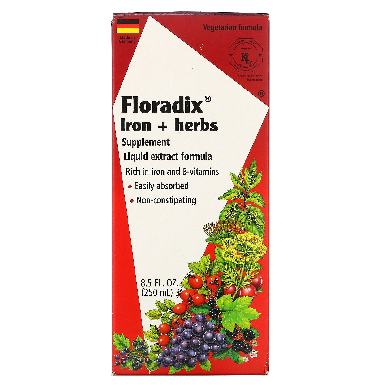 Flora, Floradix, Iron + Herbs Supplement, Liquid Extract Formula, 8.5 fl oz (250 ml)