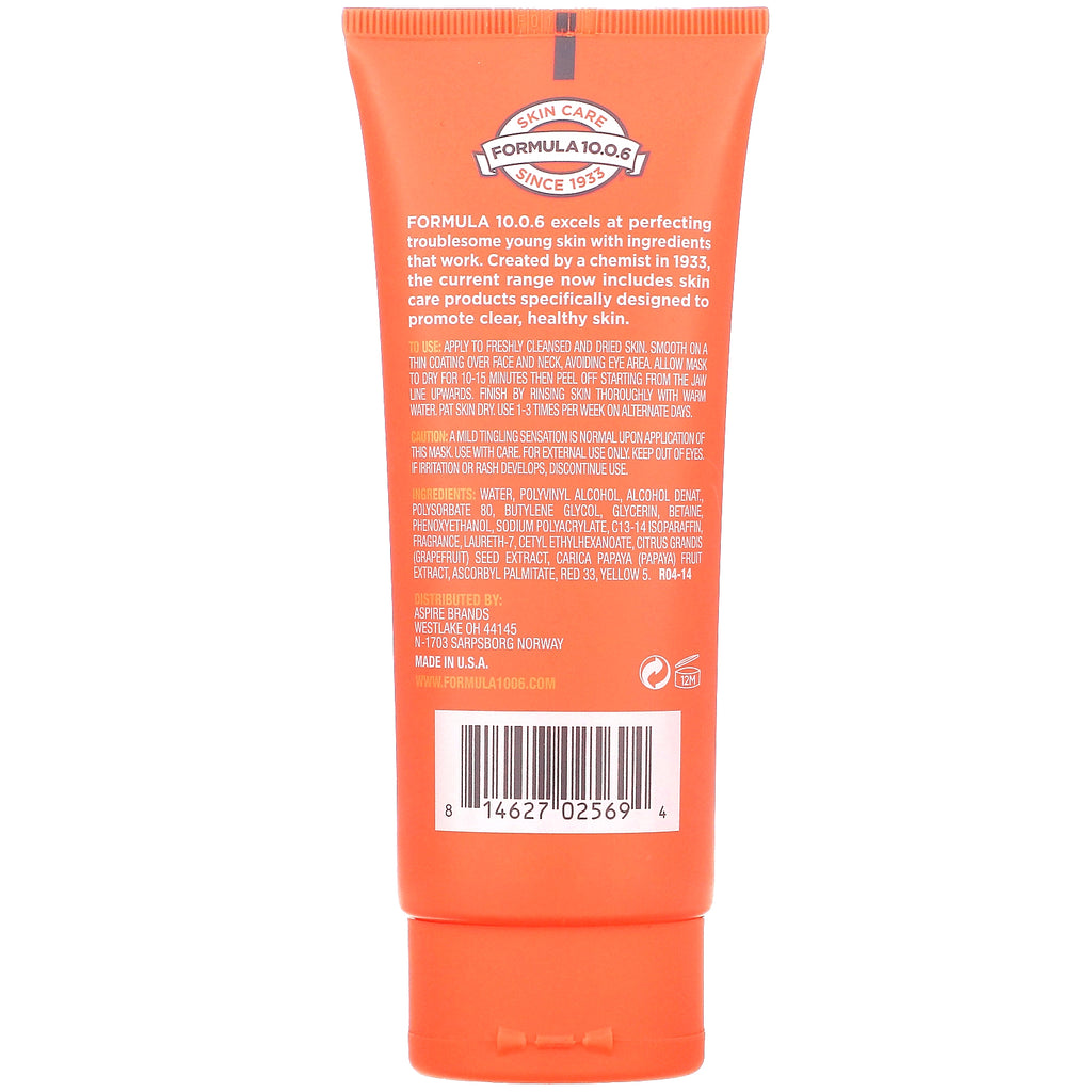 Formula 10.0.6, Get Your Glow On, Skin-Brightening Peel Beauty Mask, Papaya + Citrus, 3.4 fl oz (100 ml)