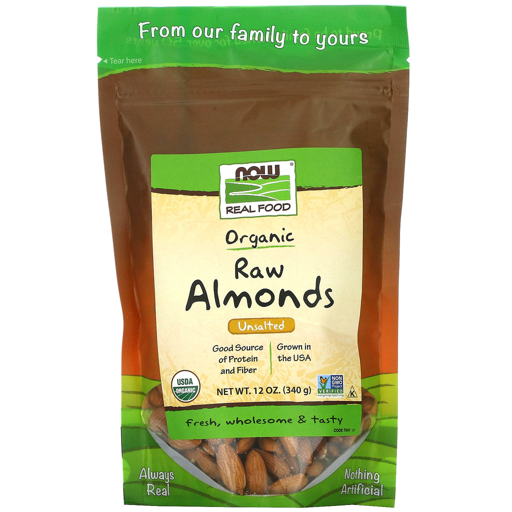 Now Foods, Real Food, Organic Raw Almonds, Unsalted, 12 oz (340 g)