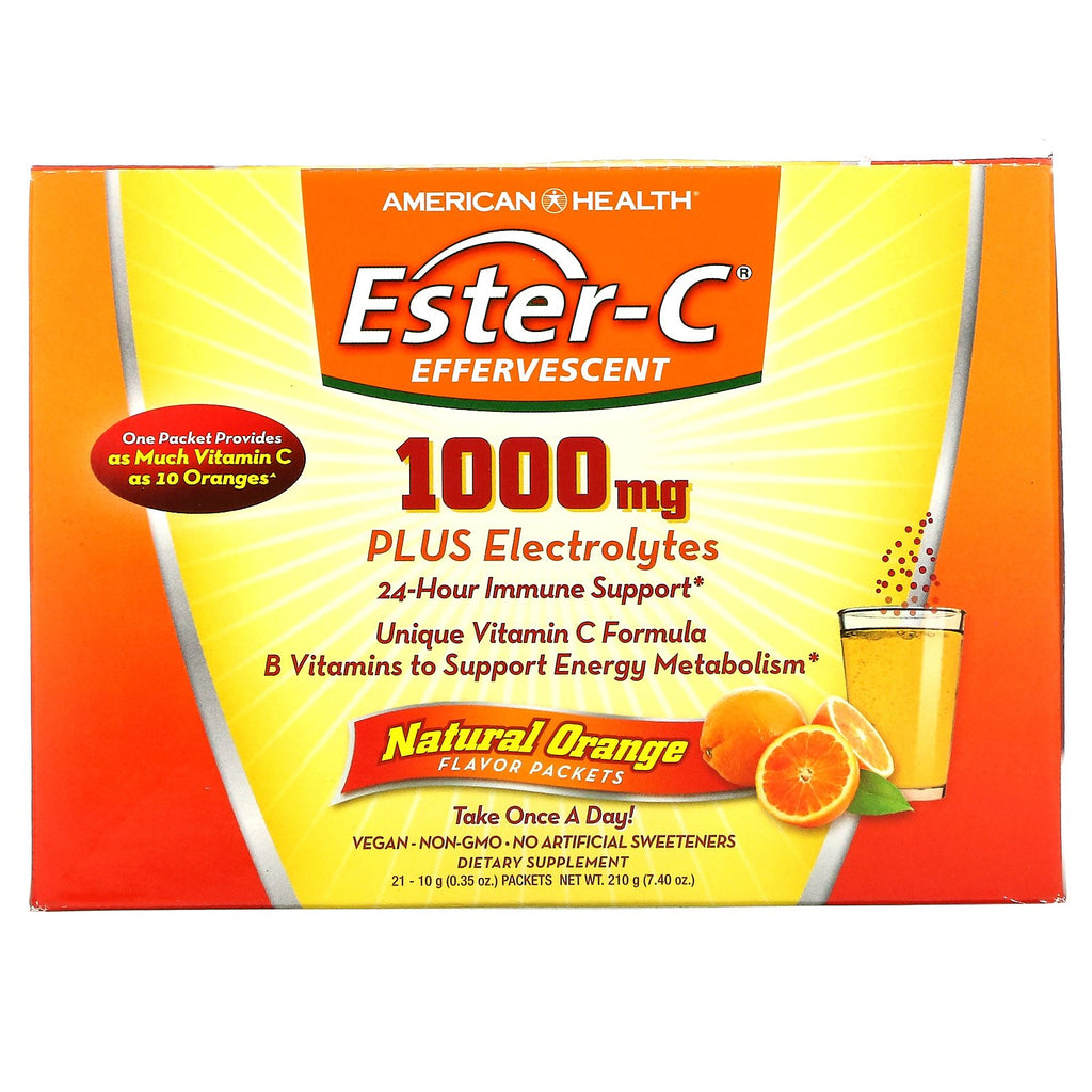 American Health, Ester-C Effervescent, Natural Orange Flavor, 1,000 mg, 21 Packets, 0.35 oz (10 g) Each