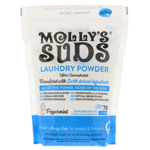 Molly's Suds, Laundry Powder, Ultra Concentrated, Peppermint, 70 Loads,  47 oz (1.33 kg)
