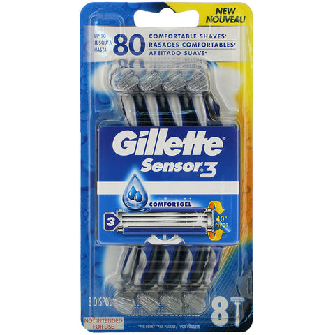 Gillette, Sensor3, Comfortgel Disposable Razors, 8 Razors