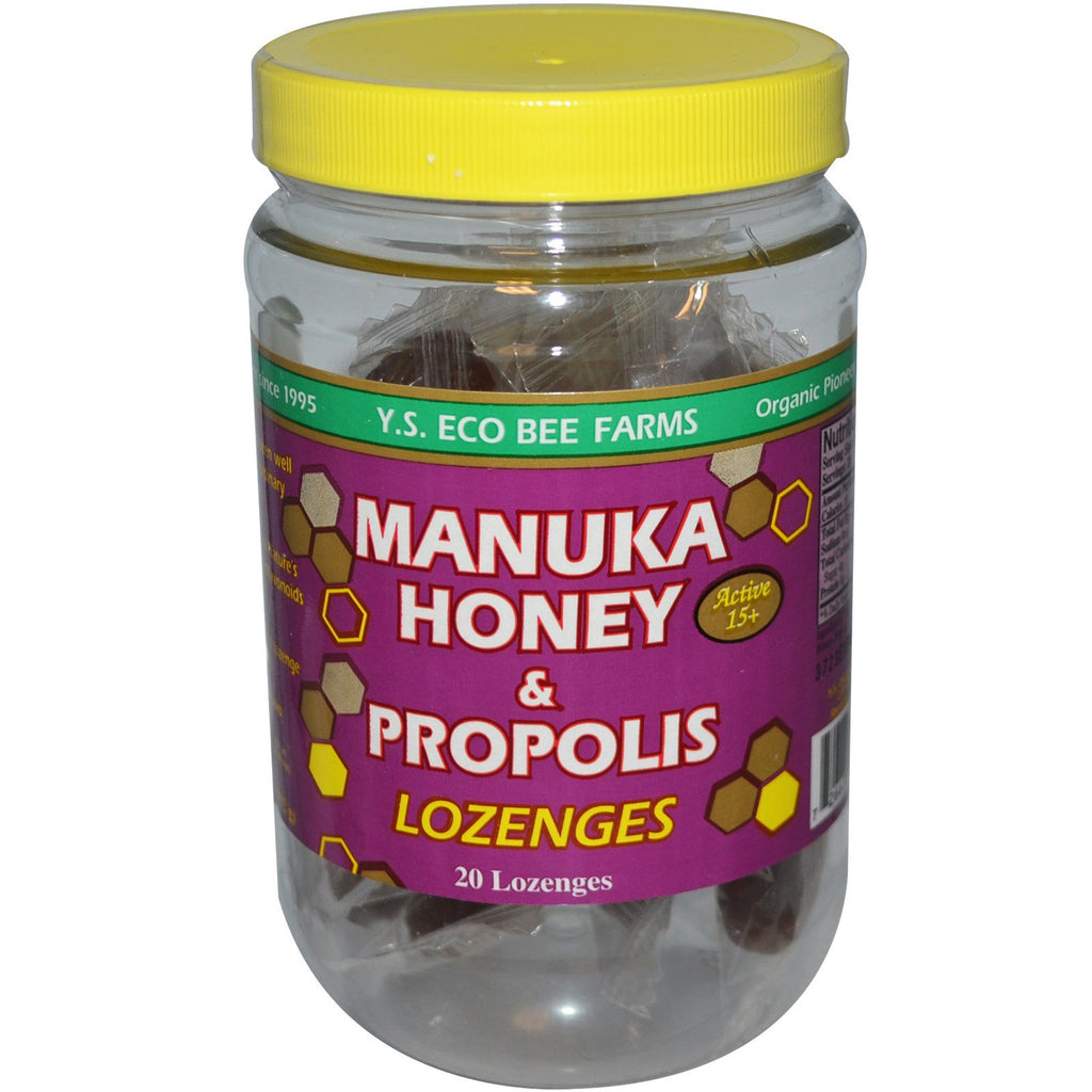 Y.S. Eco Bee Farms, Manuka Honey & Propolis Lozenges, Active 15+, 20 Lozenges, 3.2 oz (92 g)