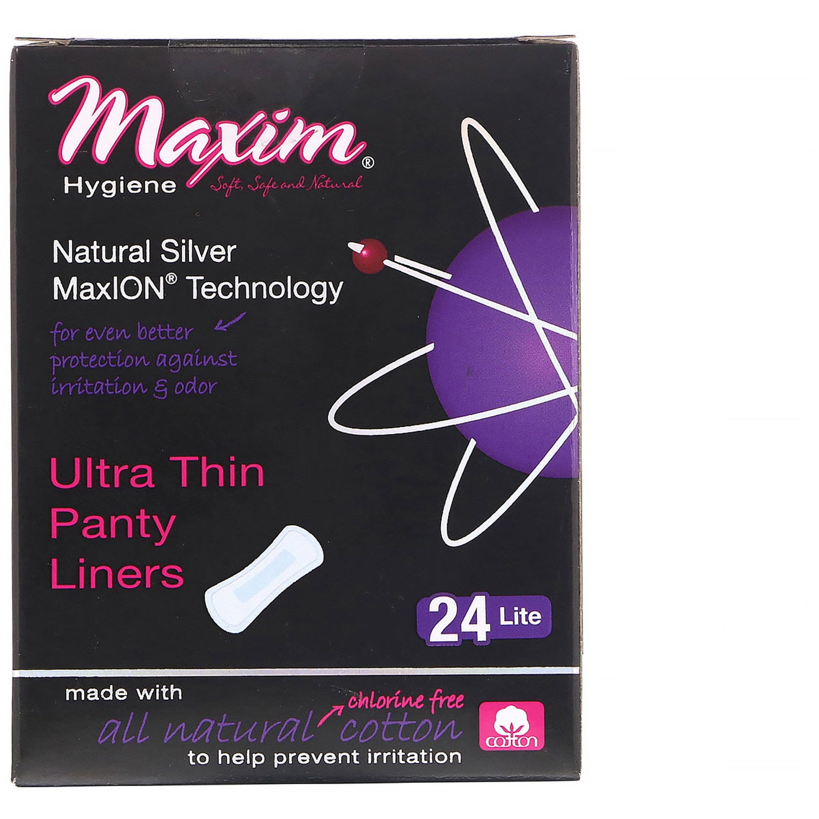 Maxim Hygiene Products, Ultra Thin Panty Liners, Natural Silver MaxION Technology, Lite, 24 Panty Liners