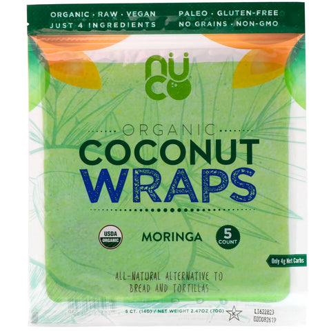 NUCO, Organic Coconut Wraps, Moringa, 5 Wraps (14 g) Each