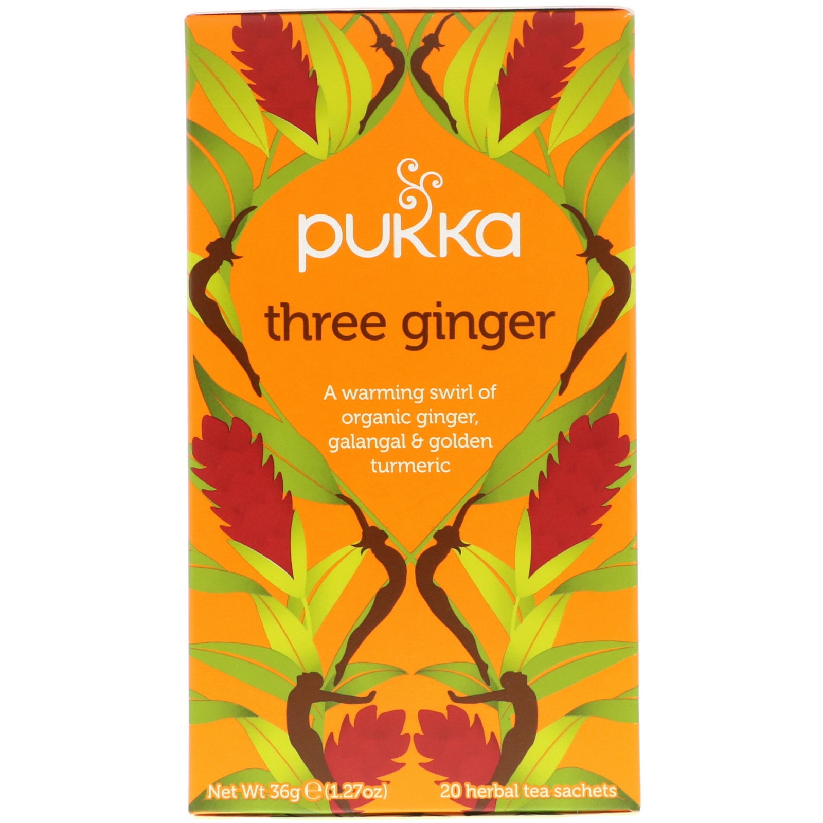 Pukka Herbs, Three Ginger Herbal Tea, Caffeine Free, 20 Tea Sachets, 1.27 oz (36 g)