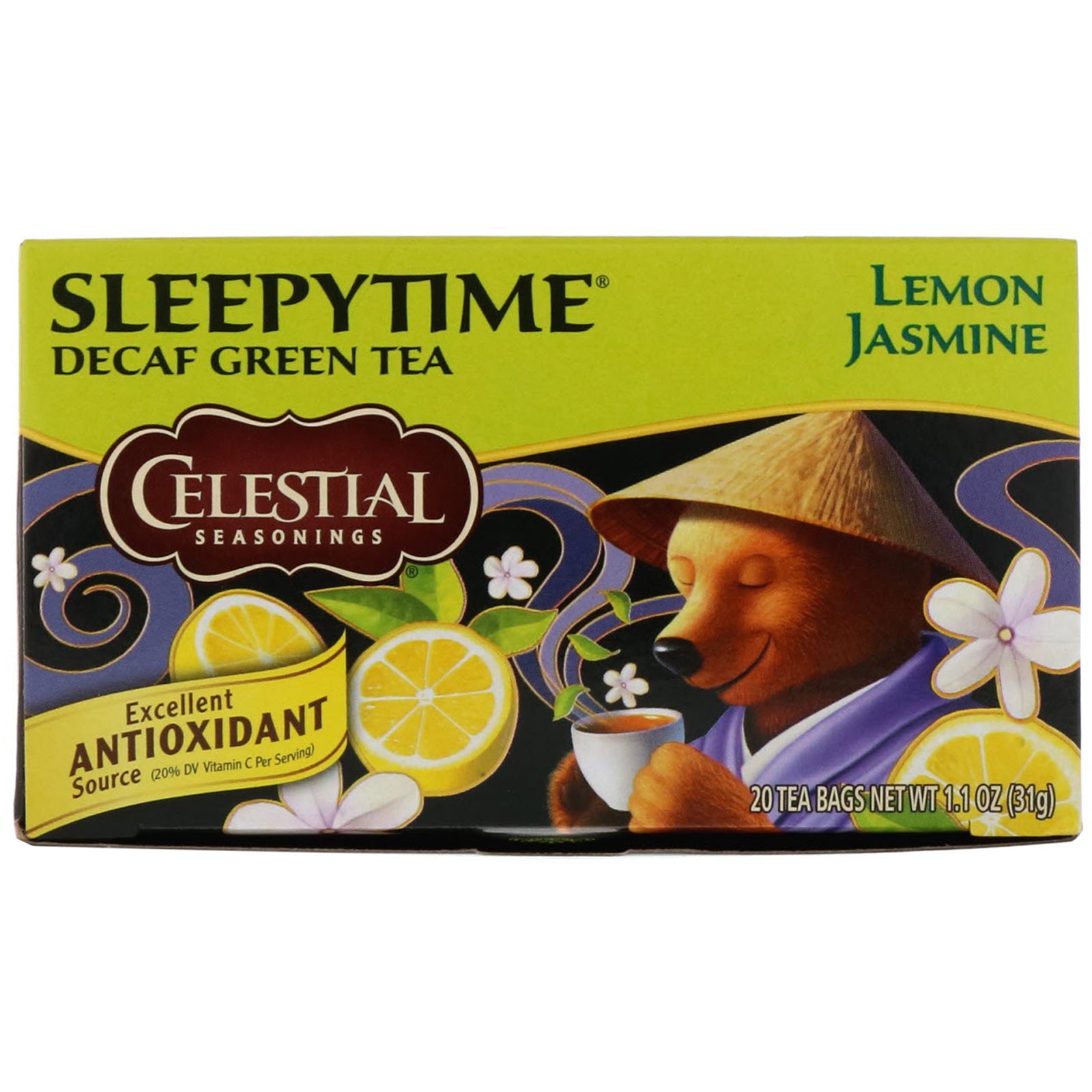 Celestial Seasonings, Sleepytime Green Lemon Jasmine, Decaf, 20 Tea Bags, 1.1 oz (31 g)