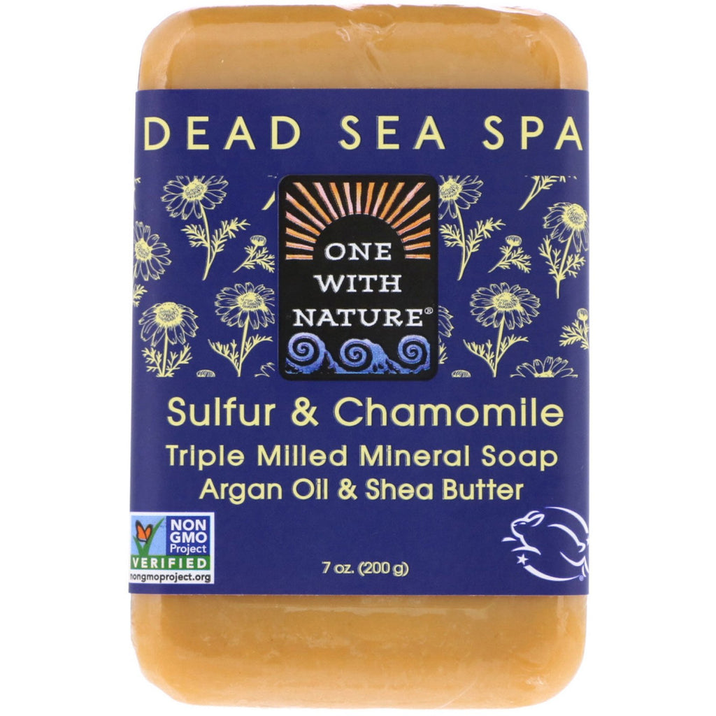 One with Nature, Triple Milled Mineral Soap Bar, Sulfur & Chamomile, 7 oz (200 g)