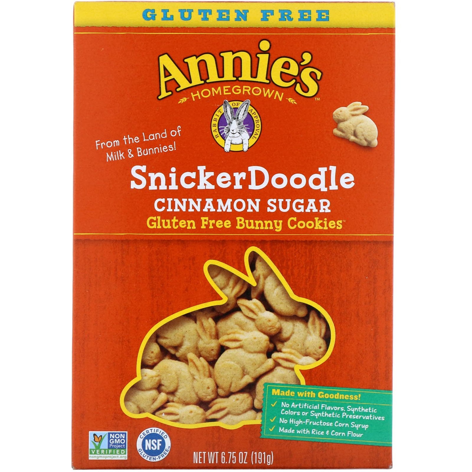 Annie's Homegrown, Gluten Free Bunny Cookies, SnickerDoodle, Cinnamon Sugar, 6.75 oz (191 g)