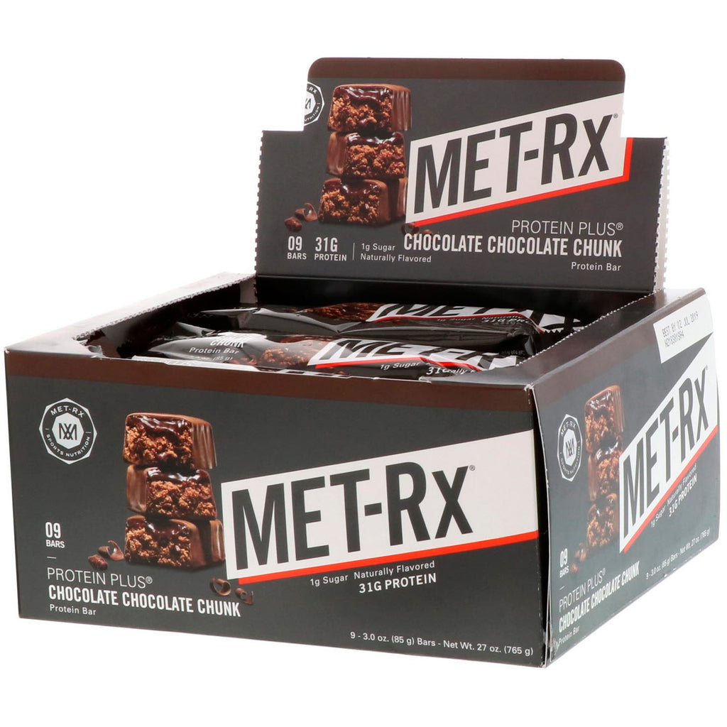 MET-Rx, PROTEIN PLUS Bar, Chocolate Chocolate Chunk, 9 Bars, 3.0 oz (85 g) Each