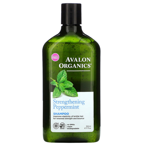 Avalon Organics, Shampoo, Strengthening, Peppermint, 11 fl oz (325 ml)