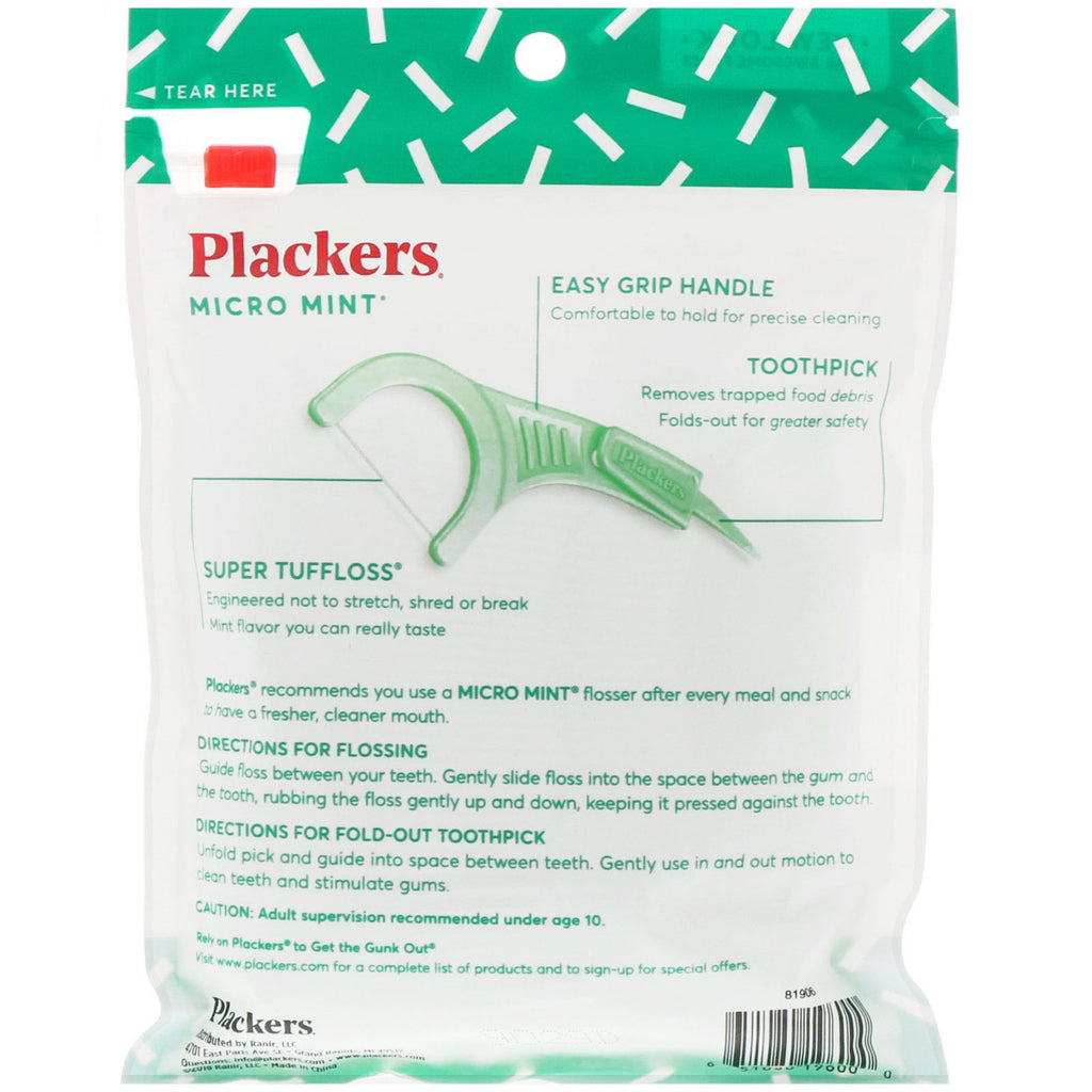 Plackers, Micro Mint, Dental Flossers, Mint, 90 Count