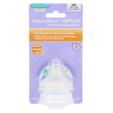 Lansinoh, mOmma, NaturalWave Nipples, Fast Flow, 2 Fast-Flow Nipples