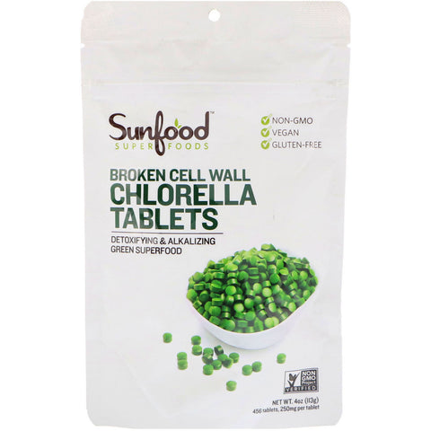 Sunfood, Broken Cell Wall Chlorella Tablets, 250 mg, 456 Tablets, 4 oz (113 g)