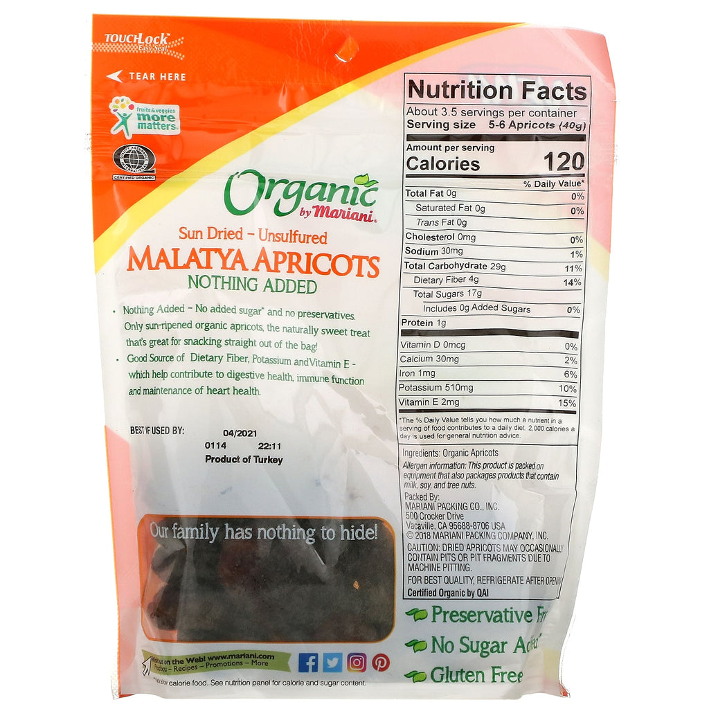 Mariani Dried Fruit,  Sun Dried - Unsulfured, Malatya Apricots,  5 oz ( 142 g)