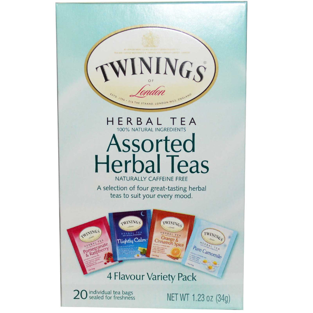 Twinings, Assorted Herbal Teas, Variety Pack, Caffeine Free, 20 Tea Bags, 1.23 oz (34 g)