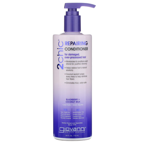 Giovanni, 2chic, Repairing Conditioner, for Damaged Over Processed Hair, Blackberry & Coconut Milk, 24 fl oz (710 ml)