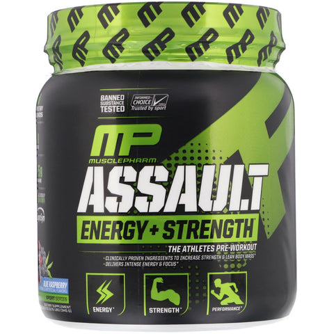 MusclePharm, Assault Energy + Strength, Pre-Workout, Blue Raspberry, 0.76 lbs (345 g)