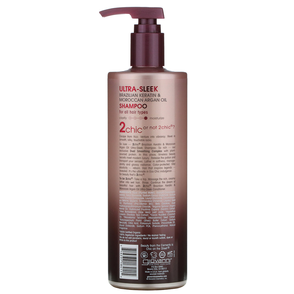 Giovanni, 2chic, Ultra-Sleek Shampoo, for All Hair Types, Brazilian Keratin & Argan Oil, 24 fl oz (710 ml)