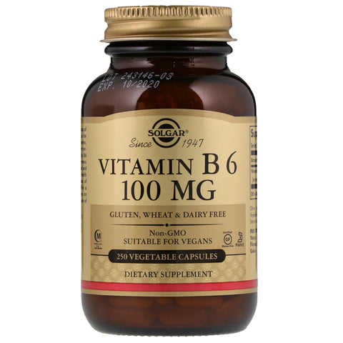 Solgar, Vitamin B6, 100 mg, 250 Vegetable Capsules