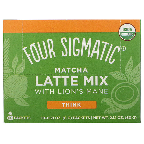 Four Sigmatic, Matcha Latte Mix with Lion's Mane, 10 Packets, 0.21 oz (6 g) Each