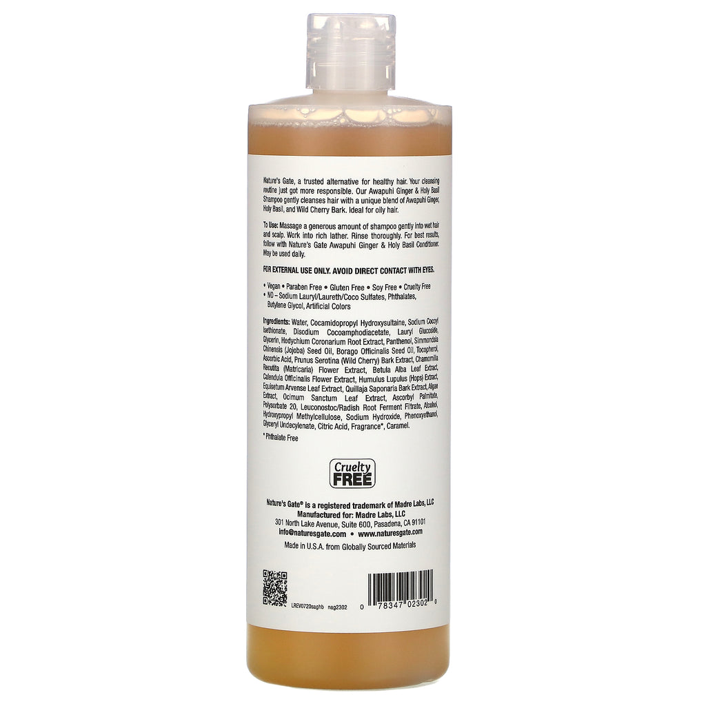 Nature's Gate, Awapuhi Ginger & Holy Basil Shampoo for Oily Hair, 16 fl oz (473 ml)