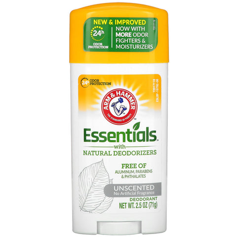 Arm & Hammer, Essentials with Natural Deodorizers, Deodorant, Unscented, 2.5 oz (71 g)