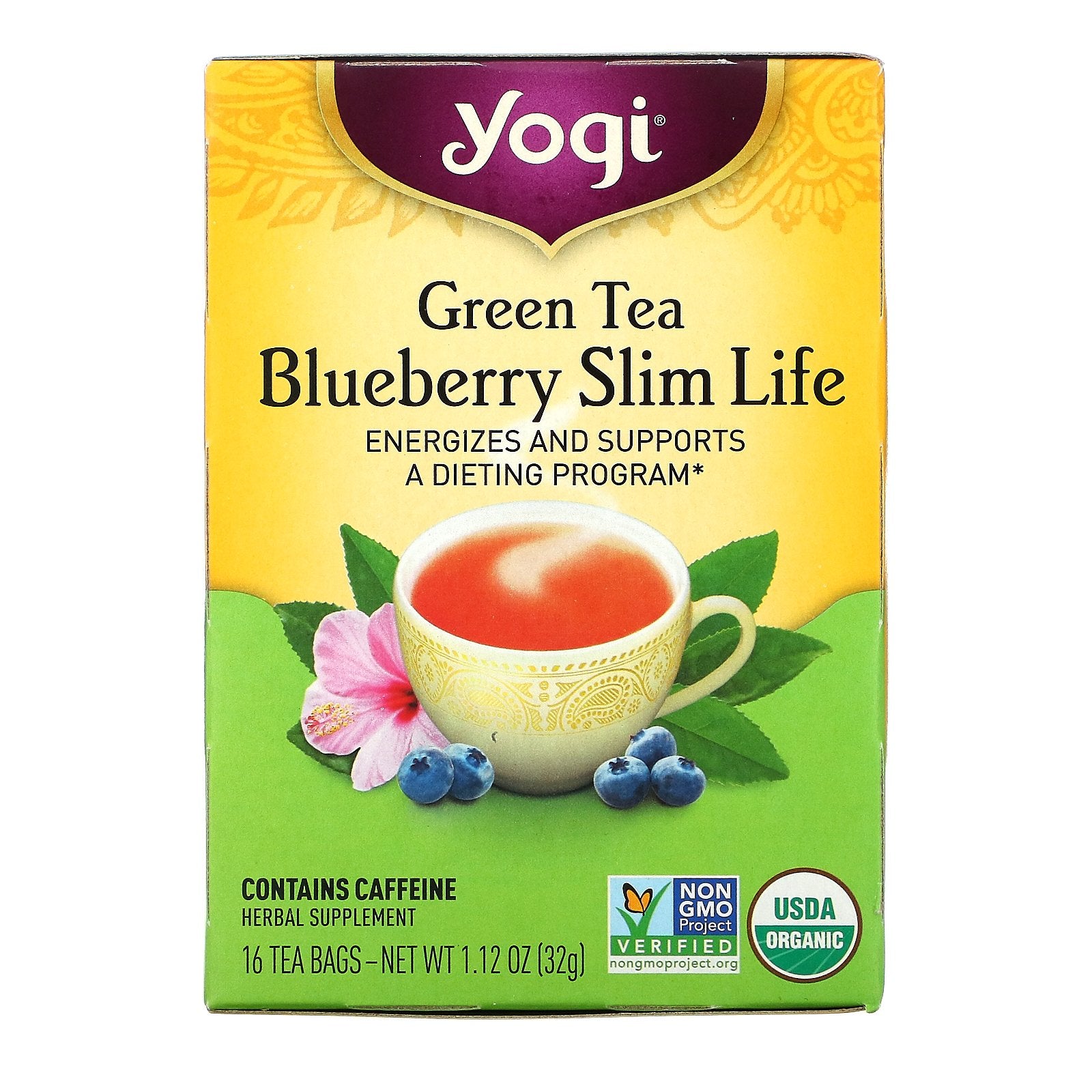 Yogi Tea, Green Tea Blueberry Slim Life, 16 Tea Bags, 1.12 oz (32 g)