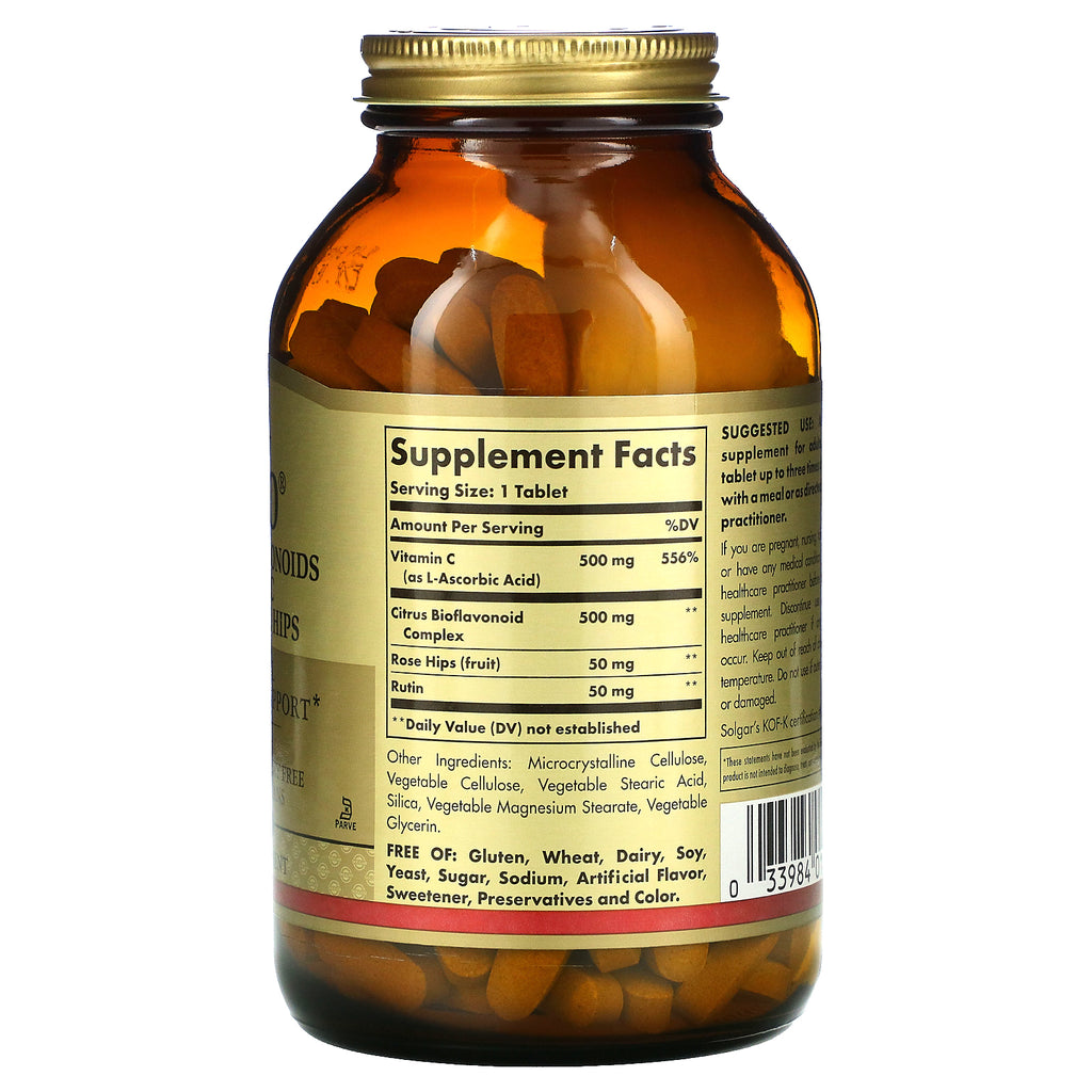 Solgar, Hy-Bio, Citrus Bioflavonoids, Vitamin C, Rutin & Rose Hips, 250 Tablets