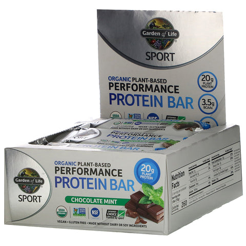 Garden of Life, Sport, Organic Plant-Based Performance Protein Bar, Chocolate Mint, 12 Bars, 2.46 oz (70 g) Each