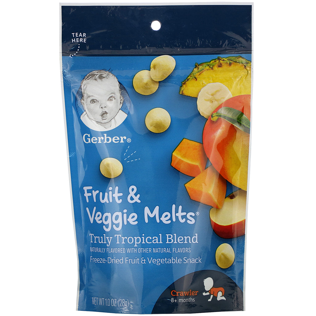 Gerber, Graduates, Fruit & Veggie Melts, Truly Tropical Blend, Crawler 8+ Months, 1.0 oz (28 g)