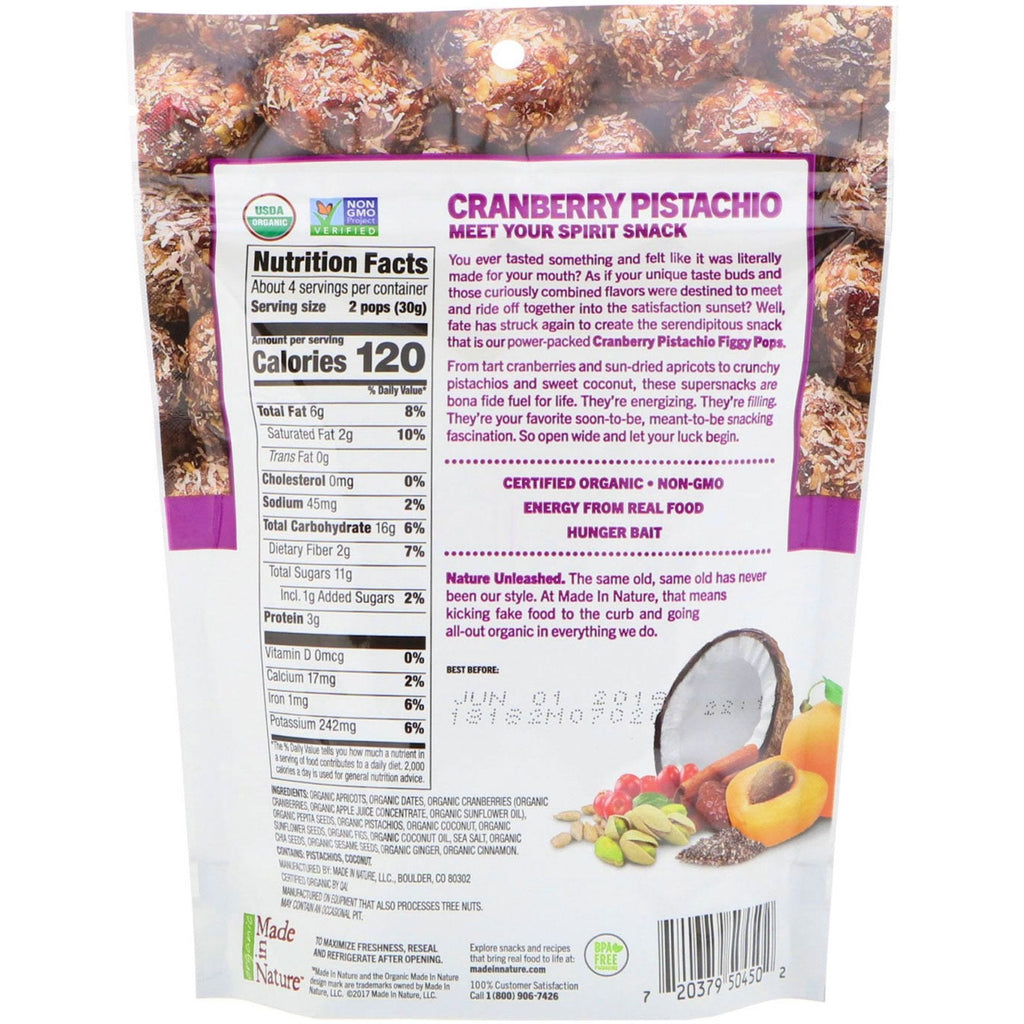 Made in Nature,  Figgy Pops, Cranberry Pistachio Supersnacks, 4.2 oz (119 g)