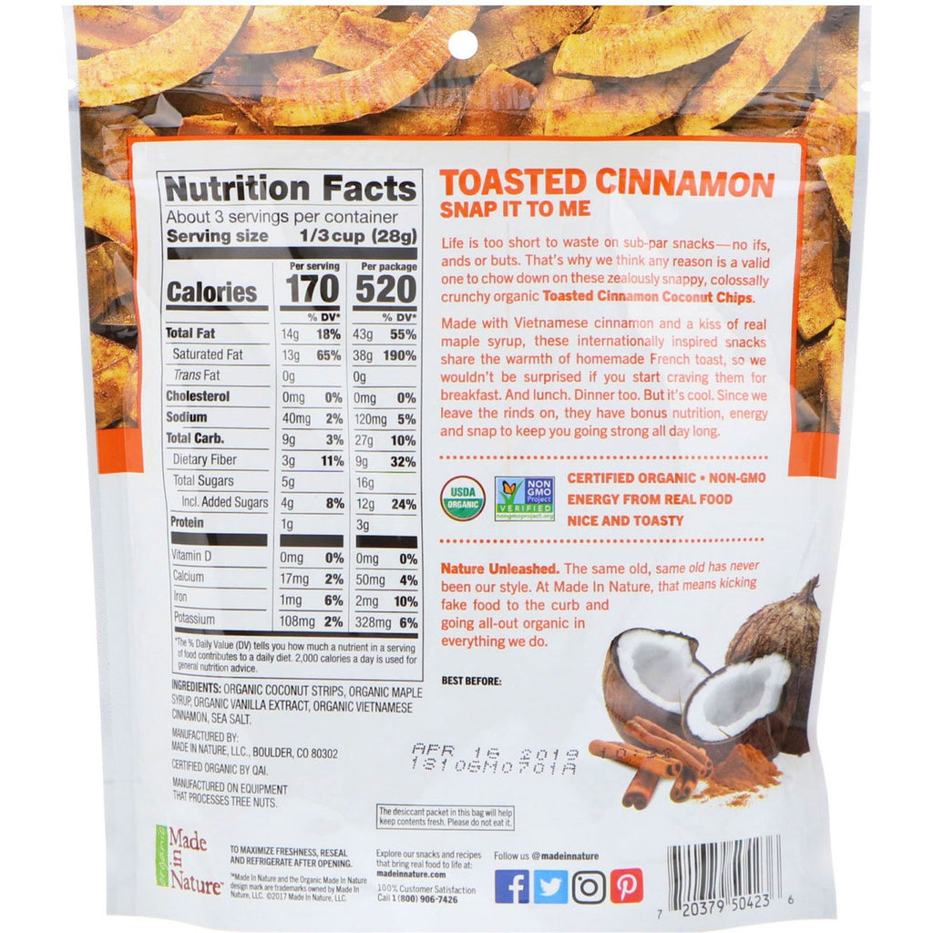 Made in Nature,  Coconut Chips, Toasted Cinnamon Supersnacks, 3 oz (85 g)