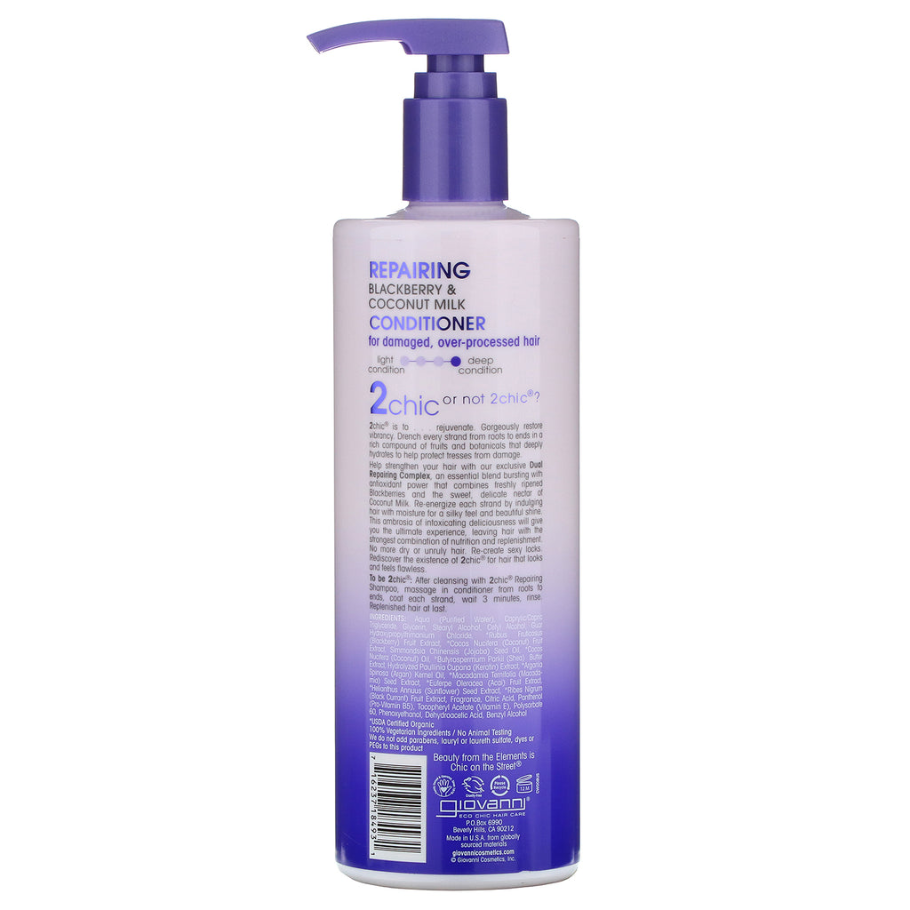 Giovanni, 2chic, Repairing Conditioner, for Damaged Over Processed Hair, Blackberry & Coconut Milk, 24 fl oz (710 ml)